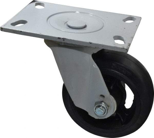 Fairbanks - 5" Diam x 2" Wide x 9-1/2" OAH Top Plate Mount Swivel Caster - Rubber, 350 Lb Capacity, Roller Bearing, 4-1/2 x 6-1/4" Plate - Americas Industrial Supply