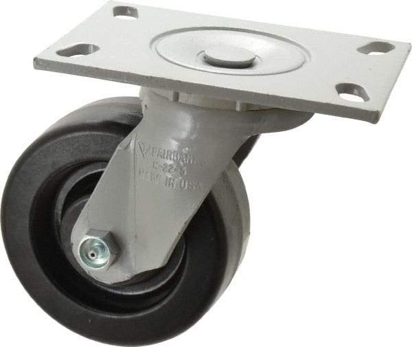 Fairbanks - 5" Diam x 2" Wide x 6-1/2" OAH Top Plate Mount Swivel Caster - Phenolic, 1,000 Lb Capacity, Roller Bearing, 4-1/2 x 6-1/4" Plate - Americas Industrial Supply