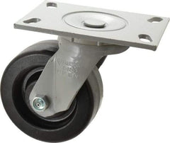 Fairbanks - 5" Diam x 2" Wide x 6-1/2" OAH Top Plate Mount Swivel Caster - Phenolic, 1,000 Lb Capacity, Roller Bearing, 4-1/2 x 6-1/4" Plate - Americas Industrial Supply