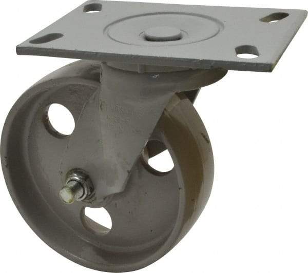 Fairbanks - 6" Diam x 2" Wide x 7-1/4" OAH Top Plate Mount Swivel Caster - Semi-Steel, 1,200 Lb Capacity, Roller Bearing, 4-1/2 x 6-1/4" Plate - Americas Industrial Supply
