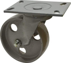 Fairbanks - 6" Diam x 2" Wide x 7-1/4" OAH Top Plate Mount Swivel Caster - Semi-Steel, 1,200 Lb Capacity, Roller Bearing, 4-1/2 x 6-1/4" Plate - Americas Industrial Supply