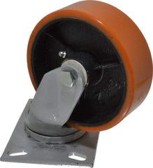 Fairbanks - 6" Diam x 2" Wide x 7-1/4" OAH Top Plate Mount Swivel Caster - Polyurethane, 1,000 Lb Capacity, Roller Bearing, 4-1/2 x 6-1/4" Plate - Americas Industrial Supply