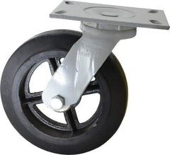 Fairbanks - 8" Diam x 2" Wide x 9-1/2" OAH Top Plate Mount Swivel Caster - Rubber, 500 Lb Capacity, Roller Bearing, 4-1/2 x 6-1/4" Plate - Americas Industrial Supply