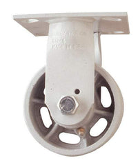 Fairbanks - 8" Diam x 2" Wide x 9-1/2" OAH Top Plate Mount Rigid Caster - Rubber, 500 Lb Capacity, Roller Bearing, 4-1/2 x 6-1/4" Plate - Americas Industrial Supply