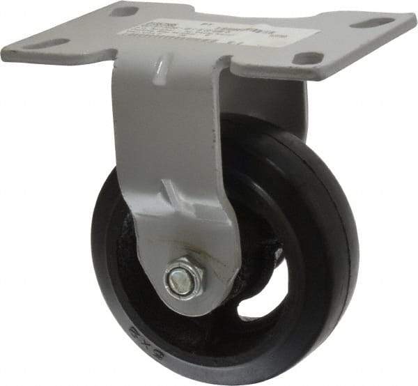 Fairbanks - 5" Diam x 2" Wide x 6-1/2" OAH Top Plate Mount Rigid Caster - Rubber, 350 Lb Capacity, Roller Bearing, 4-1/2 x 6-1/4" Plate - Americas Industrial Supply