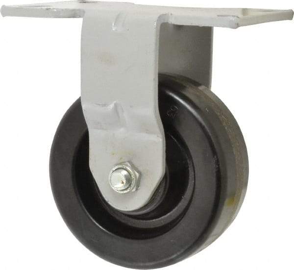 Fairbanks - 5" Diam x 2" Wide x 6-1/2" OAH Top Plate Mount Rigid Caster - Phenolic, 1,000 Lb Capacity, Roller Bearing, 4-1/2 x 6-1/4" Plate - Americas Industrial Supply