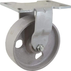 Fairbanks - 6" Diam x 2" Wide x 7-1/4" OAH Top Plate Mount Rigid Caster - Semi-Steel, 1,200 Lb Capacity, Roller Bearing, 4-1/2 x 6-1/4" Plate - Americas Industrial Supply