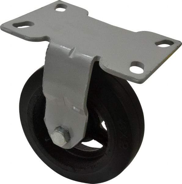 Fairbanks - 6" Diam x 2" Wide x 7-1/4" OAH Top Plate Mount Rigid Caster - Rubber, 410 Lb Capacity, Roller Bearing, 4-1/2 x 6-1/4" Plate - Americas Industrial Supply