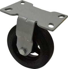 Fairbanks - 6" Diam x 2" Wide x 7-1/4" OAH Top Plate Mount Rigid Caster - Rubber, 410 Lb Capacity, Roller Bearing, 4-1/2 x 6-1/4" Plate - Americas Industrial Supply