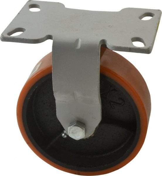 Fairbanks - 6" Diam x 2" Wide x 7-1/4" OAH Top Plate Mount Rigid Caster - Polyurethane, 1,000 Lb Capacity, Roller Bearing, 4-1/2 x 6-1/4" Plate - Americas Industrial Supply