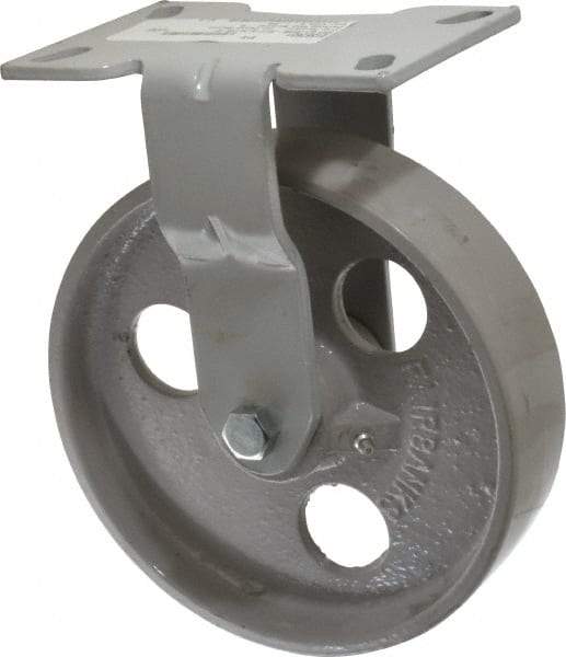 Fairbanks - 8" Diam x 2" Wide x 9-1/2" OAH Top Plate Mount Rigid Caster - Semi-Steel, 1,200 Lb Capacity, Roller Bearing, 4-1/2 x 6-1/4" Plate - Americas Industrial Supply