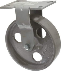 Fairbanks - 8" Diam x 2" Wide x 9-1/2" OAH Top Plate Mount Rigid Caster - Semi-Steel, 1,200 Lb Capacity, Roller Bearing, 4-1/2 x 6-1/4" Plate - Americas Industrial Supply