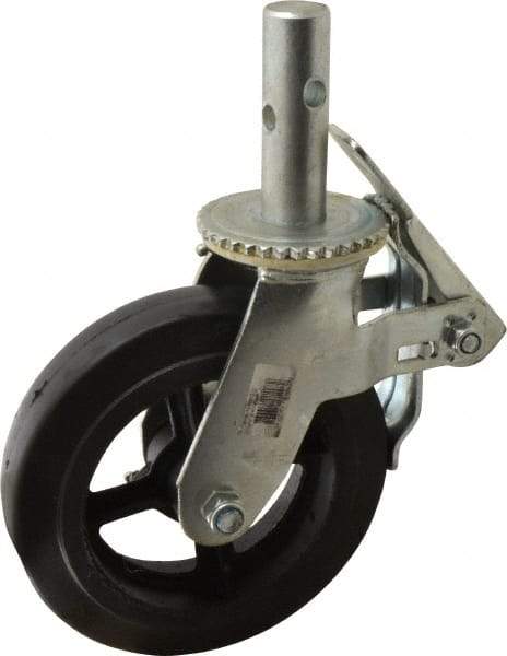 Fairbanks - 9-1/2" Diam x 2" Wide, Rubber Molded on 90 Durometer Swivel with Brake Double Braking Lock Design Caster - 500 Lb Capacity, Round Scaffold Stem Mount, Roller Bearing - Americas Industrial Supply