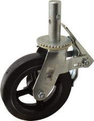 Fairbanks - 9-1/2" Diam x 2" Wide, Rubber Molded on 90 Durometer Swivel with Brake Double Braking Lock Design Caster - 500 Lb Capacity, Round Scaffold Stem Mount, Roller Bearing - Americas Industrial Supply