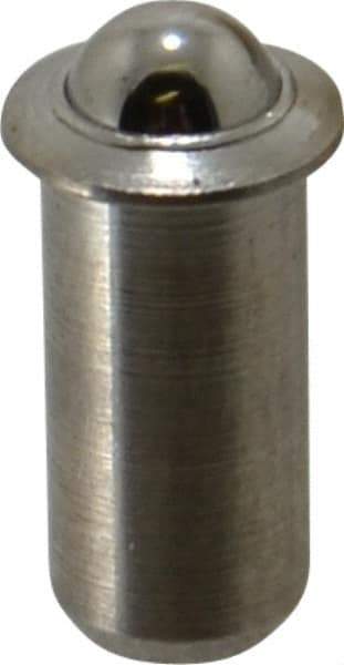 Vlier - 0.394" Body Length x 3/16" Body Diam, 1 Lb Init to 2.5 Lb Final End Force, Stainless Steel Press Fit Ball Plunger - 5/32" Ball Diam, 0.058" Max Ball Reach, 0.04" Flange Thickness - Americas Industrial Supply