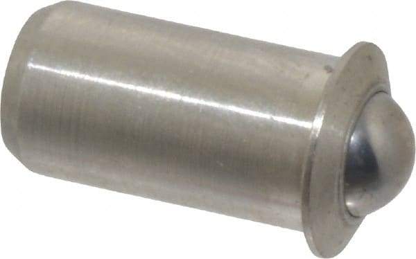 Vlier - 0.0471" Body Length x 1/4" Body Diam, 1.5 Lb Init to 3.5 Lb Final End Force, Stainless Steel Press Fit Ball Plunger - 3/16" Ball Diam, 0.07" Max Ball Reach, 0.045" Flange Thickness - Americas Industrial Supply