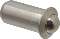 Vlier - 0.0786" Body Length x 3/8" Body Diam, 2.5 Lb Init to 7 Lb Final End Force, Stainless Steel Press Fit Ball Plunger - 5/16" Ball Diam, 0.11" Max Ball Reach, 0.078" Flange Thickness - Americas Industrial Supply