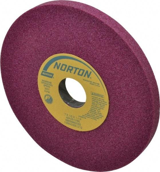 Norton - 7" Diam x 1-1/4" Hole x 1/2" Thick, I Hardness, 46 Grit Surface Grinding Wheel - Aluminum Oxide, Type 1, Coarse Grade, 3,600 Max RPM, Vitrified Bond, No Recess - Americas Industrial Supply