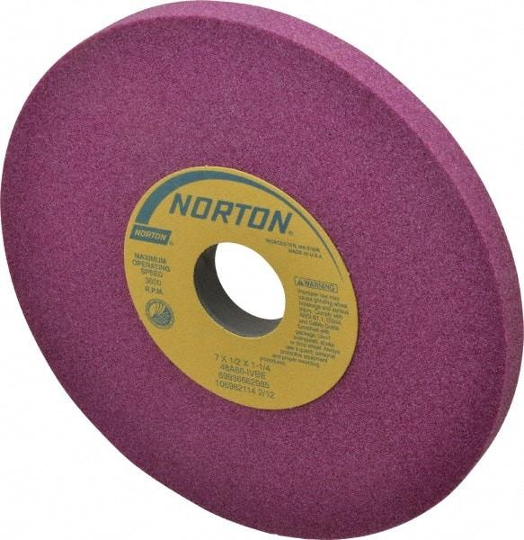 Norton - 7" Diam x 1-1/4" Hole x 1/2" Thick, I Hardness, 60 Grit Surface Grinding Wheel - Aluminum Oxide, Type 1, Medium Grade, 3,600 Max RPM, Vitrified Bond, No Recess - Americas Industrial Supply