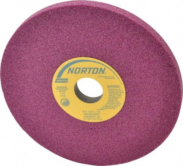 Norton - 8" Diam x 1-1/4" Hole x 1/2" Thick, H Hardness, 46 Grit Surface Grinding Wheel - Aluminum Oxide, Type 1, Coarse Grade, 3,600 Max RPM, Vitrified Bond, No Recess - Americas Industrial Supply