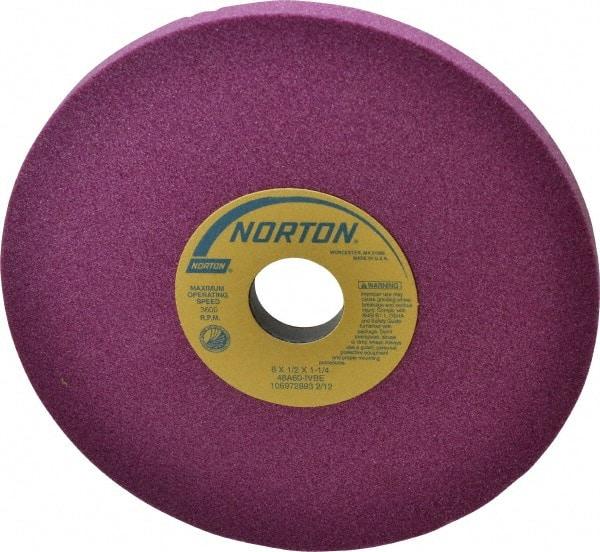 Norton - 8" Diam x 1-1/4" Hole x 1/2" Thick, I Hardness, 60 Grit Surface Grinding Wheel - Aluminum Oxide, Type 1, Medium Grade, 3,600 Max RPM, Vitrified Bond, No Recess - Americas Industrial Supply