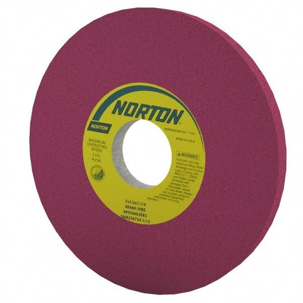 Norton - 8" Diam x 1-1/4" Hole x 1/2" Thick, J Hardness, 60 Grit Surface Grinding Wheel - Aluminum Oxide, Type 1, Medium Grade, 3,600 Max RPM, Vitrified Bond, No Recess - Americas Industrial Supply
