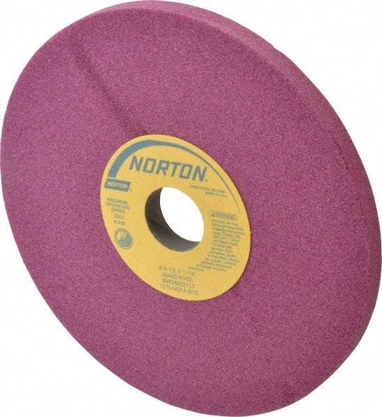 Norton - 8" Diam x 1-1/4" Hole x 1/2" Thick, K Hardness, 60 Grit Surface Grinding Wheel - Aluminum Oxide, Type 1, Medium Grade, 3,600 Max RPM, Vitrified Bond, No Recess - Americas Industrial Supply