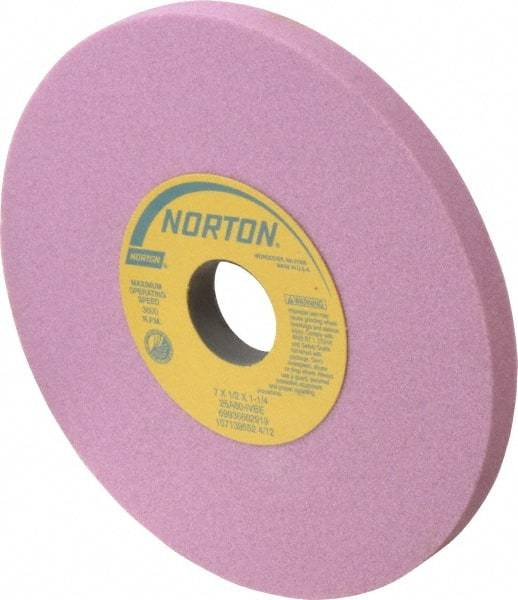 Norton - 7" Diam x 1-1/4" Hole x 1/2" Thick, I Hardness, 60 Grit Surface Grinding Wheel - Aluminum Oxide, Type 1, Medium Grade, 3,600 Max RPM, Vitrified Bond, No Recess - Americas Industrial Supply