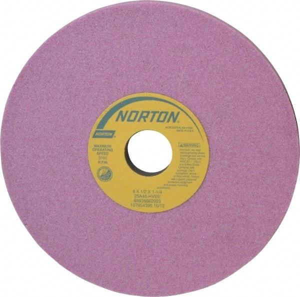 Norton - 8" Diam x 1-1/4" Hole x 1/2" Thick, H Hardness, 46 Grit Surface Grinding Wheel - Aluminum Oxide, Type 1, Coarse Grade, 3,105 Max RPM, Vitrified Bond, No Recess - Americas Industrial Supply