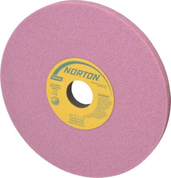 Norton - 8" Diam x 1-1/4" Hole x 1/2" Thick, K Hardness, 46 Grit Surface Grinding Wheel - Aluminum Oxide, Type 1, Coarse Grade, 3,105 Max RPM, Vitrified Bond, No Recess - Americas Industrial Supply