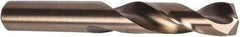 Precision Twist Drill - 0.358" 135° Spiral Flute Cobalt Screw Machine Drill Bit - Oxide/Gold Finish, Right Hand Cut, 1-3/4" Flute Length, 3-1/16" OAL, Split Point, Straight Shank - Americas Industrial Supply