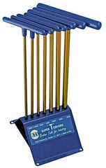 Made in USA - 7 Piece T-Handle Hex Key Set - Hex Range 2 to 8mm, 13" OAL, Chromalloy Steel - Americas Industrial Supply