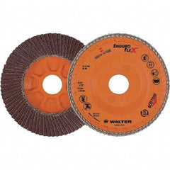 WALTER Surface Technologies - 60 Grit, 4-1/2" Disc Diam, 7/8" Center Hole, Zirconia Alumina Flap Disc - 13,300 Max RPM, Plastic Backing, Arbor Attaching System, Coated - Americas Industrial Supply