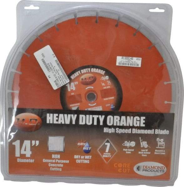 Core Cut - 14" Diam, 20mm Arbor Hole Diam, Wet & Dry Cut Saw Blade - Diamond-Tipped, Standard Round Arbor - Americas Industrial Supply