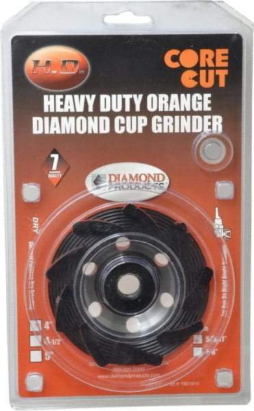 Core Cut - 4" Diam, 3/16" Overall Thickness, Spiral Cup Tool & Cutter Grinding Wheel - Diamond, 15,000 RPM - Americas Industrial Supply