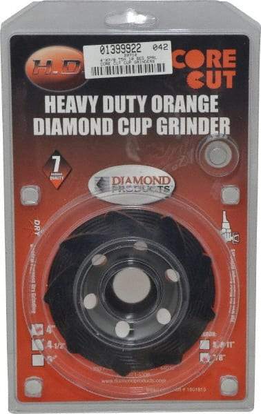 Core Cut - 4" Diam, 7/8" Hole Size, 3/16" Overall Thickness, Spiral Cup Tool & Cutter Grinding Wheel - Diamond, 15,000 RPM - Americas Industrial Supply