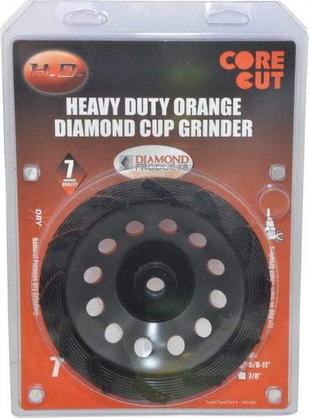 Core Cut - 7" Diam, 3/16" Overall Thickness, Spiral Cup Tool & Cutter Grinding Wheel - Diamond, 8,725 RPM - Americas Industrial Supply