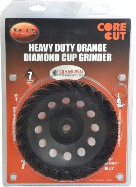 Core Cut - 7" Diam, 3/16" Overall Thickness, Spiral Cup Tool & Cutter Grinding Wheel - Diamond, 8,725 RPM - Americas Industrial Supply