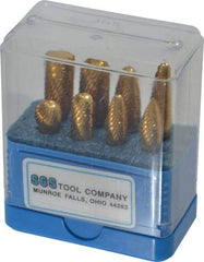 SGS Pro - 8 Piece, 1/4" Shank Burr Set - Tungsten Carbide, Multiple Head Shapes, 14° Included Angle - Americas Industrial Supply