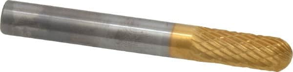 SGS Pro - 1/4" Cut Diam, 1/4" Shank Diam, Cylinder with Radius Head Double Cut Burr - Carbide, Radius End, 5/8" LOC, 2" OAL - Americas Industrial Supply