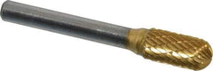 SGS Pro - 3/8" Cut Diam, 1/4" Shank Diam, Cylinder with Radius Head Double Cut Burr - Carbide, Radius End, 3/4" LOC, 2-1/2" OAL - Americas Industrial Supply