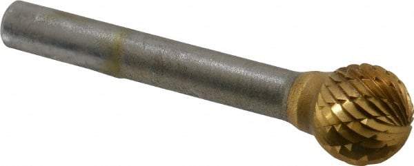 SGS Pro - 1/2" Cut Diam, 1/4" Shank Diam, Ball Head Double Cut Burr - Carbide, Radius End, 7/16" LOC, 2-1/4" OAL - Americas Industrial Supply
