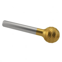 SGS Pro - 3/8" Cut Diam, 1/4" Shank Diam, Ball Head Double Cut Burr - Carbide, Radius End, 5/16" LOC, 2-1/8" OAL - Americas Industrial Supply