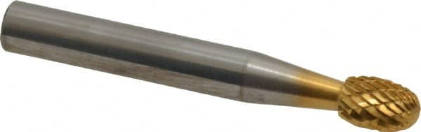 SGS Pro - 1/4" Cut Diam, 1/4" Shank Diam, Oval Head Double Cut Burr - Carbide, Radius End, 3/8" LOC, 2" OAL - Americas Industrial Supply