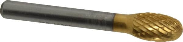 SGS Pro - 3/8" Cut Diam, 1/4" Shank Diam, Oval Head Double Cut Burr - Carbide, Radius End, 5/8" LOC, 2-3/8" OAL - Americas Industrial Supply