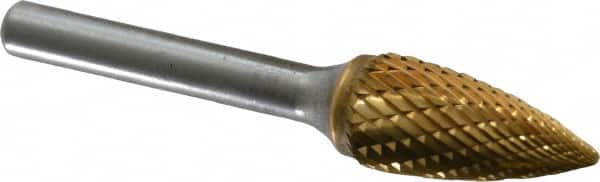 SGS Pro - 1/2" Cut Diam, 1/4" Shank Diam, Tree Head Double Cut Burr - Carbide, Point End, 1" LOC, 2-3/4" OAL - Americas Industrial Supply