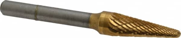 SGS Pro - 3/8" Cut Diam, 1/4" Shank Diam, Taper Head Double Cut Burr - Carbide, Radius End, 1-1/16" LOC, 2-13/16" OAL - Americas Industrial Supply