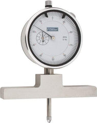Fowler - 0 to 22 Inch Range, Steel, White Dial Depth Gage - 0.001 Inch Graduation, 0.001 Inch Accuracy, 1 Inch Travel, 4 Inch Base Measuring Length - Americas Industrial Supply