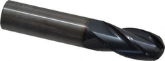 OSG - 3/4" Diam, 1-1/2" LOC, 4 Flute Solid Carbide Ball End Mill - TiAlN Finish, Single End, 4" OAL, 3/4" Shank Diam, Spiral Flute - Americas Industrial Supply