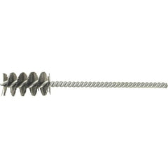 Brush Research Mfg. - 11/16" Diam Helical Stainless Steel Tube Brush - Single Spiral, 0.008" Filament Diam, 1-1/2" Brush Length, 5" OAL, 0.22" Diam Galvanized Steel Shank - Americas Industrial Supply